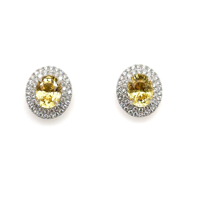 18K White Gold Yellow Sapphire Halo Stud Earrings